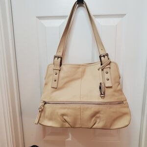 B. Makowsky Light Tan Leather Shoulder Bag  With Silver Hardware